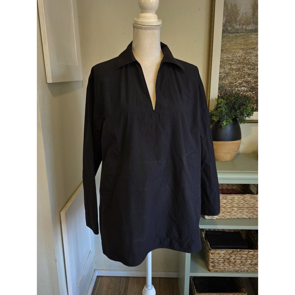 COS Black Cotton Poplin Oversized V-Neck Tunic Shirt Top sz 2 Minimalist Clean